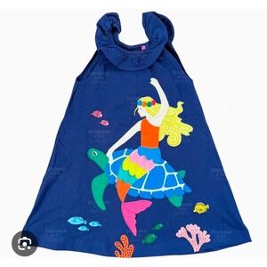 Miniboden Navy Blue Mermaid Turtle Applique Sleeveless Dress Size 5-6Y
